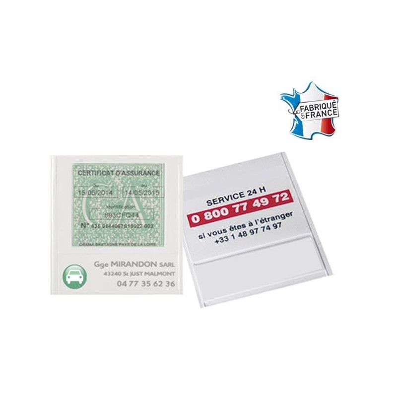 Pochette adhésive vignette assurance + cartouche de personnalisation
