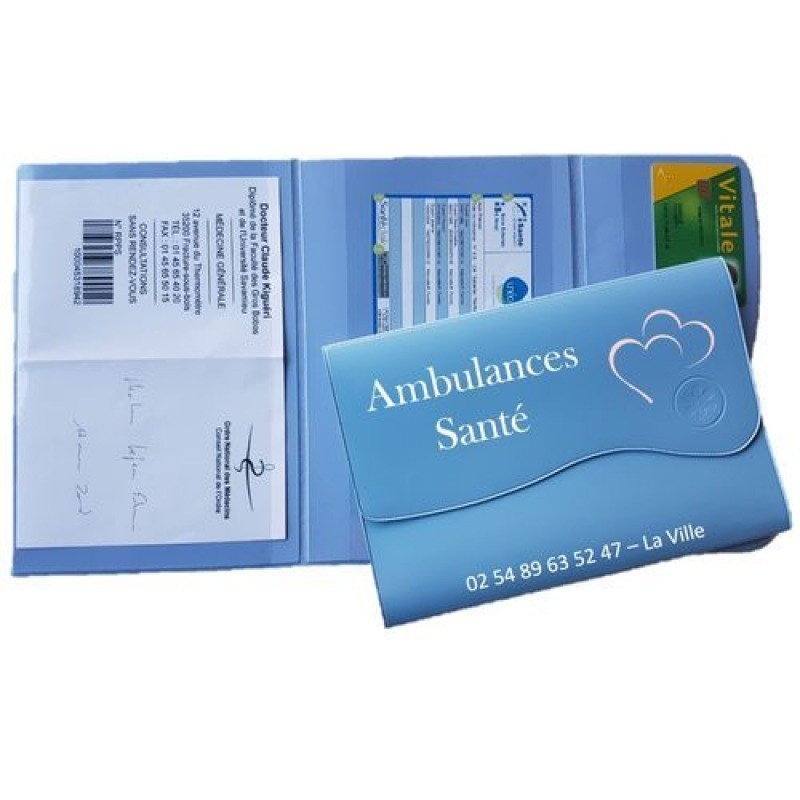 Pochette famille 3 volets dont 1 découpe vague et incrustation croix ambulance