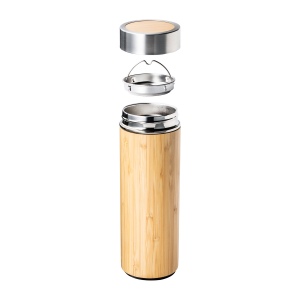 Bouteille Isotherme en Acier inoxidable et Bambou avec Filtre à thé 215 × 78 × 78 mm, vue 3