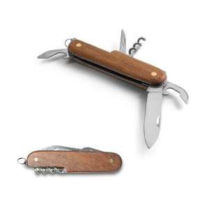 Couteau de poche multifonction en acier inoxydable et bois 90 × 12 × 25 mm