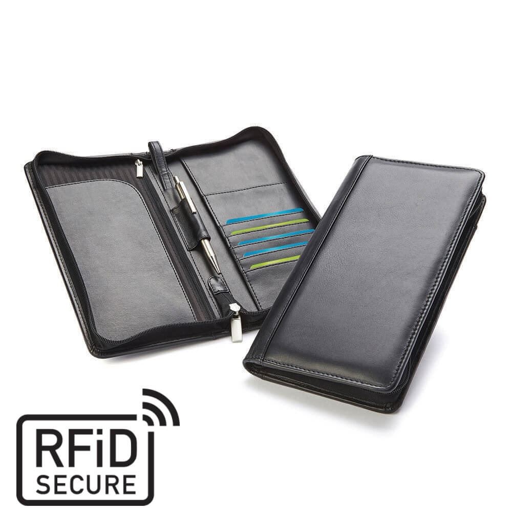 Compagnon de voyage zippé anti-RFiD en cuir 135 × 245 × 28 mm