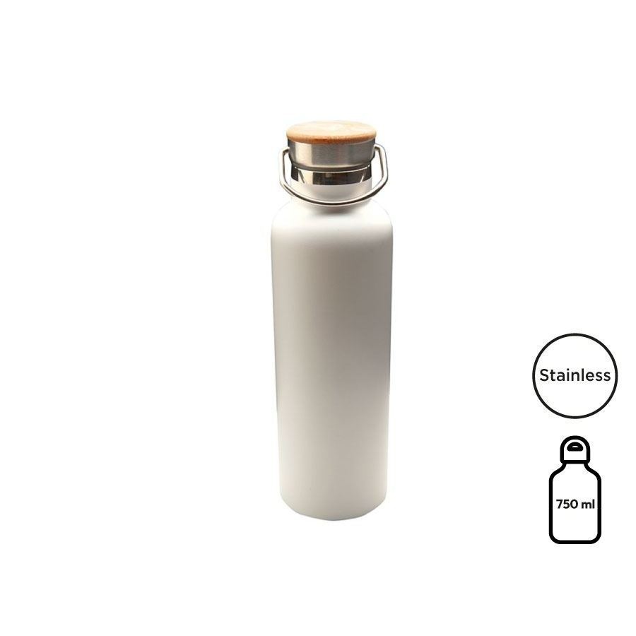 Bouteille isotherme blanche, bouchon bambou, 750 ml Baladéo