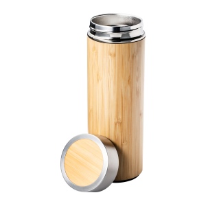 Bouteille Isotherme en Acier inoxidable et Bambou avec Filtre à thé 215 × 78 × 78 mm, vue 2