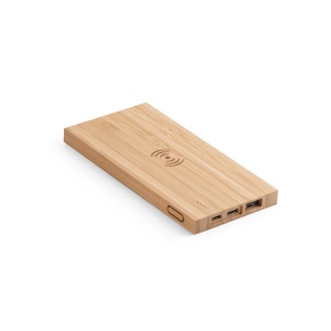 Power bank 5 000 mAh avec chargeur sans fil 5W en bambou, vue 6