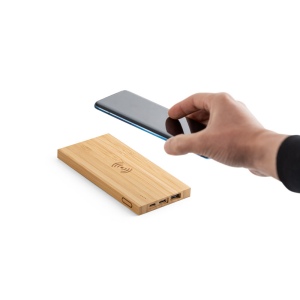 Power bank 5 000 mAh avec chargeur sans fil 5W en bambou, vue 5
