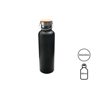 Bouteille isotherme noire, bouchon bambou, 500 ml Baladéo