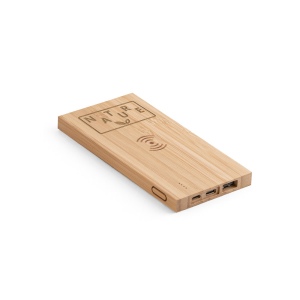 Power bank 5 000 mAh avec chargeur sans fil 5W en bambou, vue 2