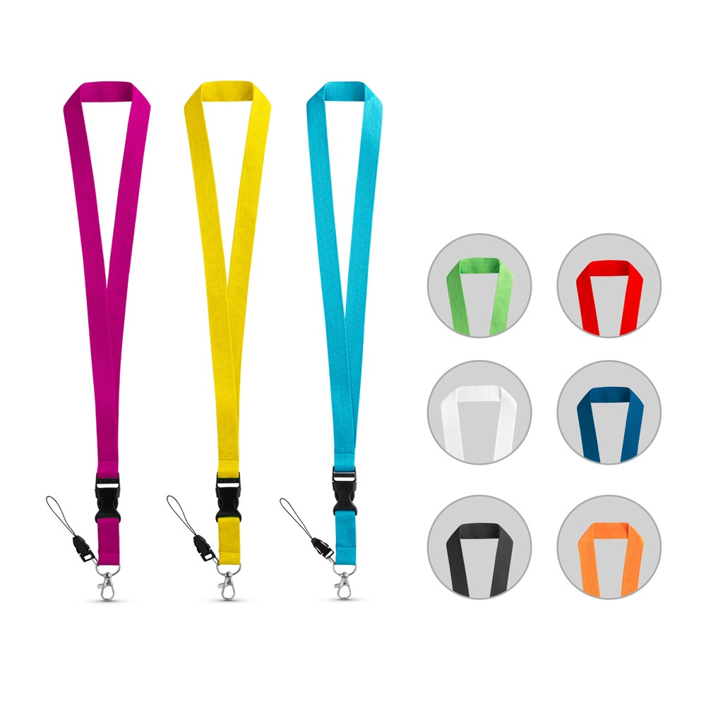 Tour de cou en polyester avec mousqueton en métal 20 × 530 mm