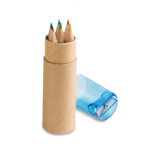 Boîte à crayons avec 6 crayons de couleur et taille-crayon, vue 2
