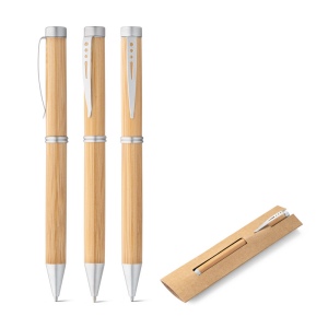 Stylo en bambou avec mécanisme twist et clip en métal